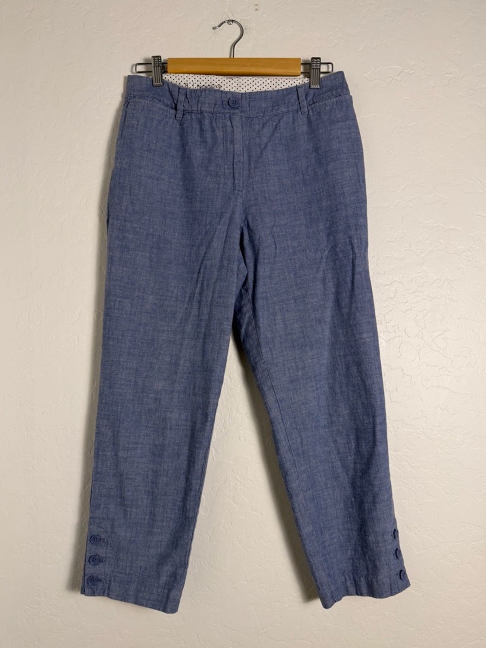 Talbots Women's Sz 8 Perfect Crop Blue Pants Chambray Style Straight Leg